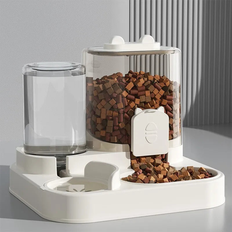 Distributeur D'Eau Et De Nourriture Pour Animaux De Compagnie 2-En-1 À Gravité, Avec Séparation Sec-Humide, Bol En Plastique Transparent Durable, Station D'Alimentation Automatique Sans Batterie Pour Chats Et Chiens, Pour La Maison Et Les Voyages