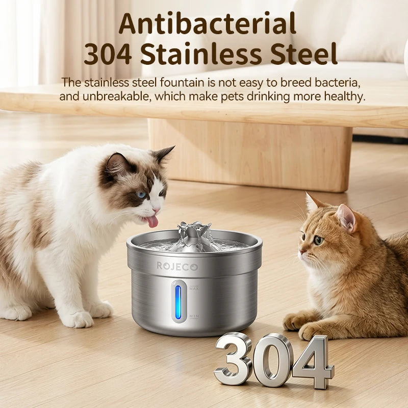 Fontaine À Eau Automatique Pour Chat Et Chien En Acier Inoxydable, Distributeur D'Eau Rechargeable Pour Animaux De Compagnie, Purificateur D'Eau Pour Animaux