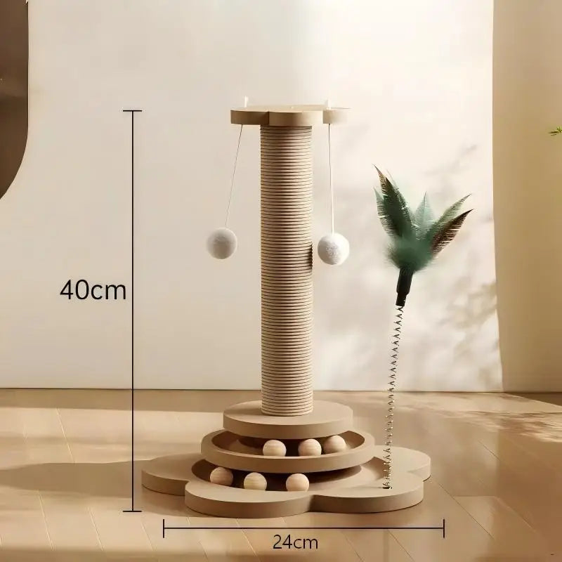Jouet Pour Chat En Bois Massif, Plateau Tournant Amusant Avec Balles, Griffoir Durable En Sisal, Colonne D'Agitation Pour Chat, Accessoires Pour Chat