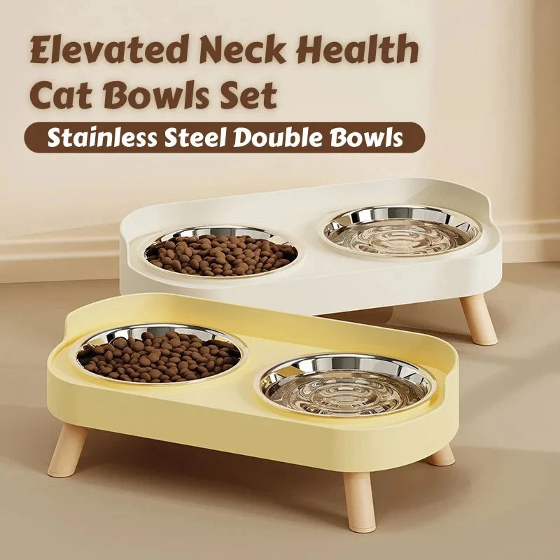 Distributeur Surélevé Pour Animaux De Compagnie Dopamine Colorful : Double Gamelle En Acier Inoxydable Avec Support Cervical – Station De Nourriture Et D'Eau Tendance Pour Animaux