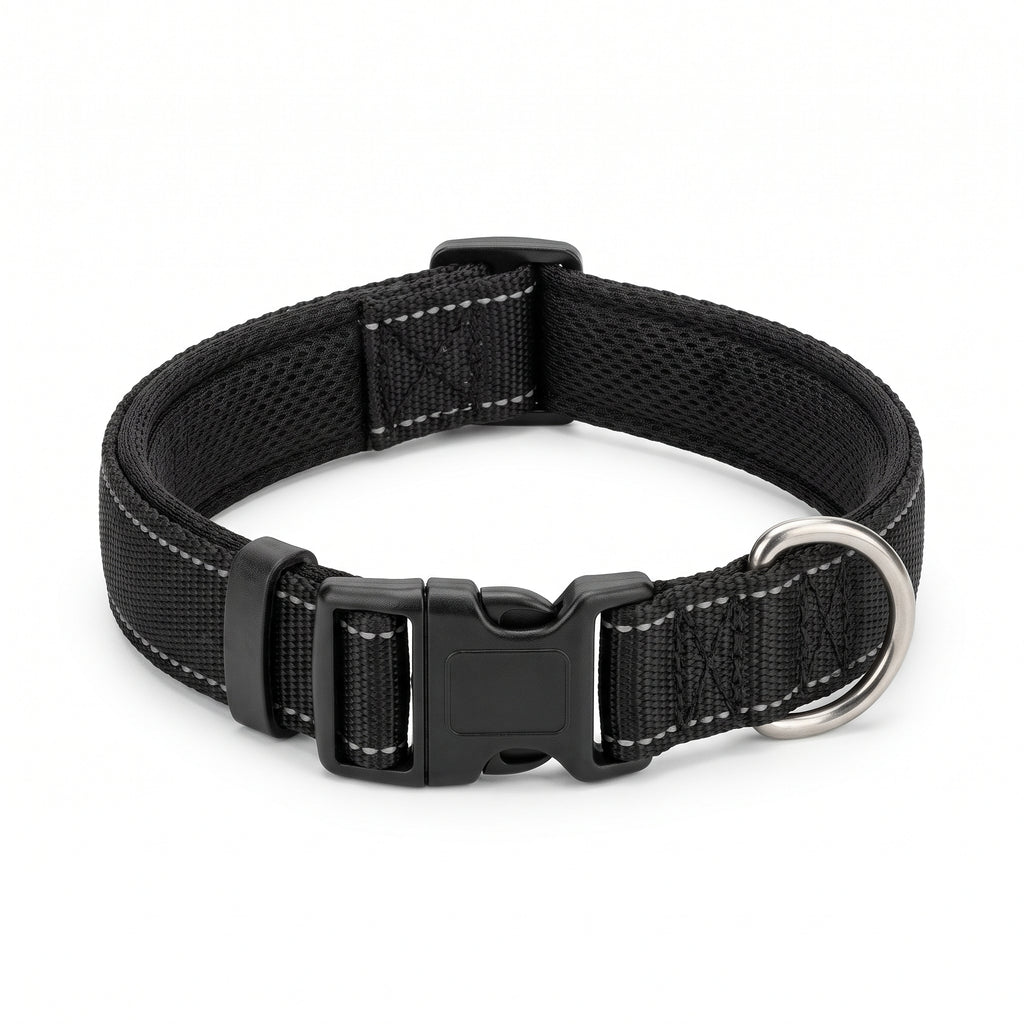 Collier chien rembourré réfléchissant noir - vue de face