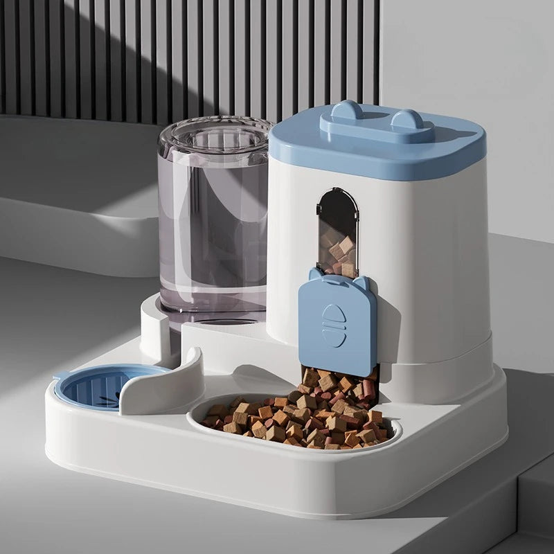 Distributeur D'Eau Et De Nourriture Pour Animaux De Compagnie 2-En-1 À Gravité, Avec Séparation Sec-Humide, Bol En Plastique Transparent Durable, Station D'Alimentation Automatique Sans Batterie Pour Chats Et Chiens, Pour La Maison Et Les Voyages
