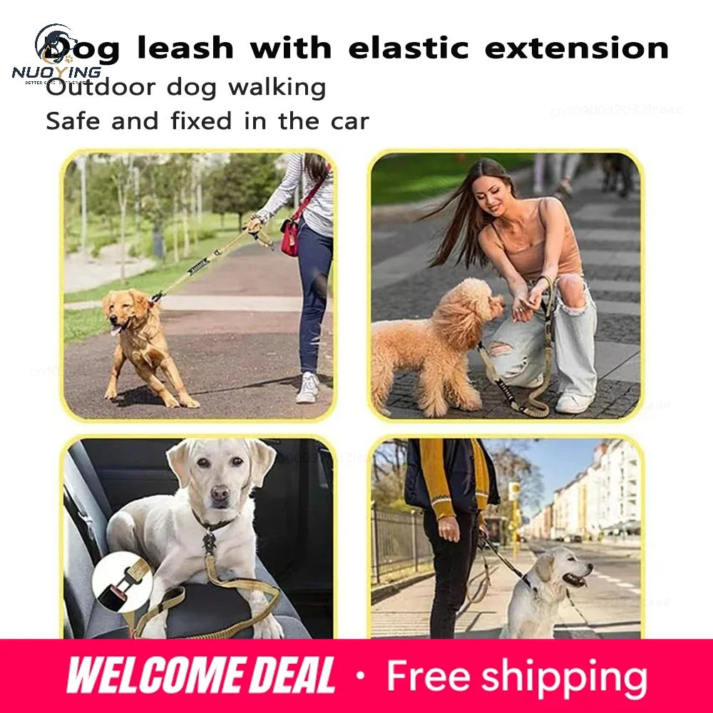 Laisse Tactique Pour Grand Chien Avec Amortisseur De Chocs Réfléchissant, Laisse Anti-Traction Avec Boucle De Ceinture De Sécurité Intégrée, Équipement Durable Pour La Randonnée Et Le Jogging En Extérieur