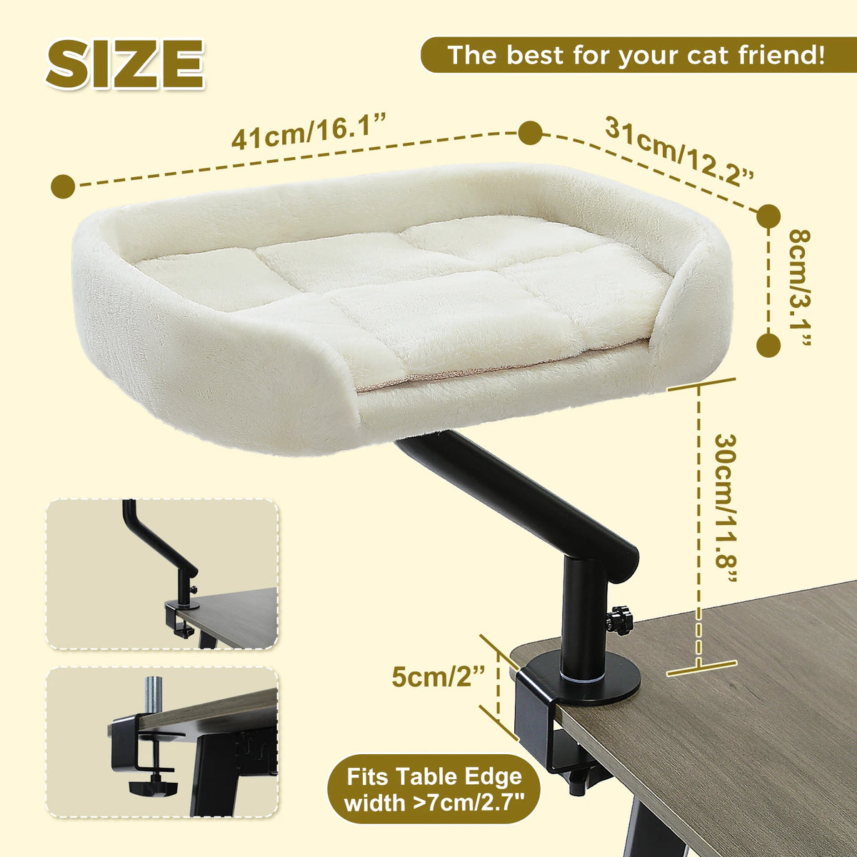 Lit De Bureau Pour Chat, 360 ° Support De Lit Rotatif Pour Chat D'Intérieur, Panier Réglable Pour Chat, Hamac Pour Table, Lit Pour Chat Doux Pour Bureau