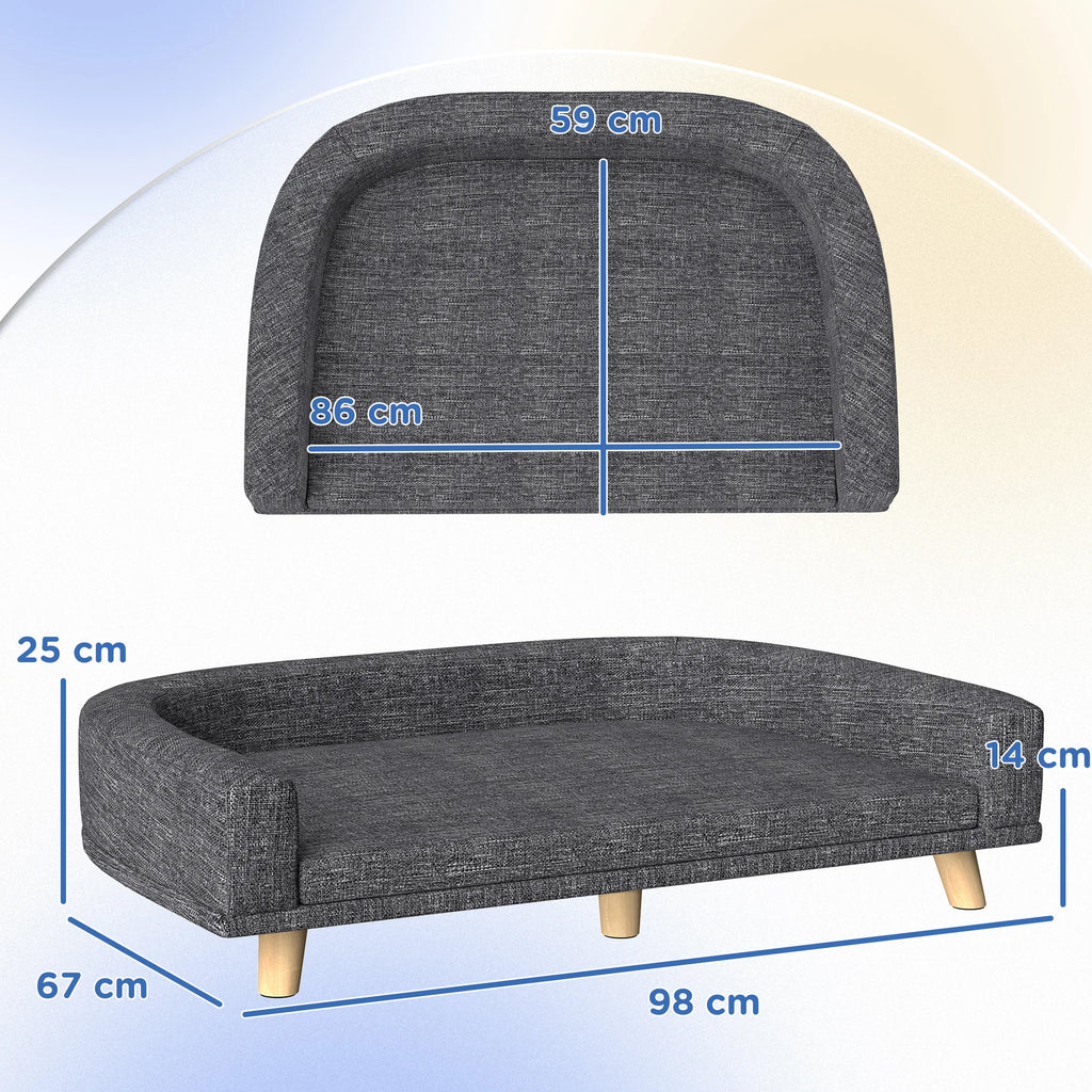Canapé Chien Grand Lit Surélevé Pour Chien Coussin Lavable Cadre En Bois Tissu Polyester 98 X 67 X 25 Cm Gris Foncé