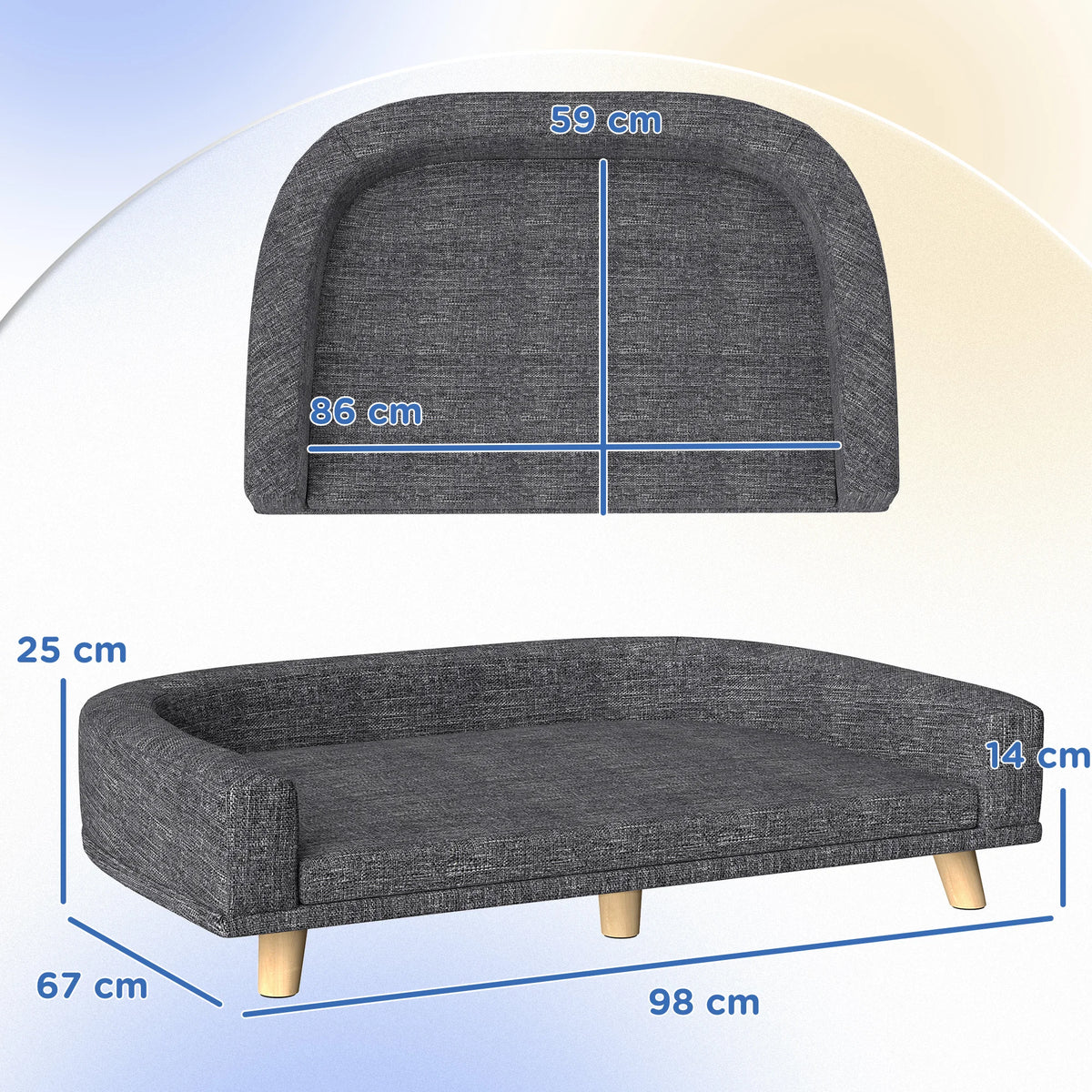 Canapé Chien Grand Lit Surélevé Pour Chien Coussin Lavable Cadre En Bois Tissu Polyester 98 X 67 X 25 Cm Gris Foncé