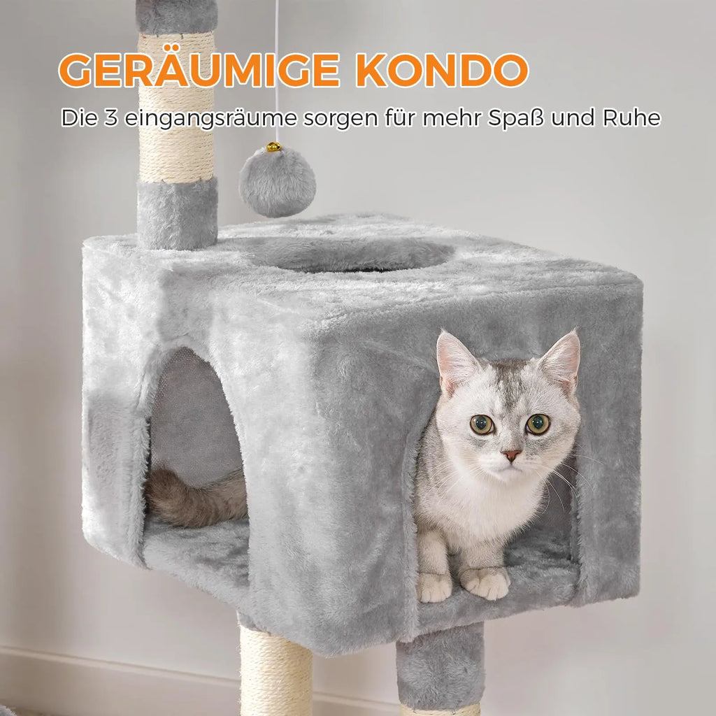 Arbre À Chat  Tir À Gratter 100 Cm Avec 7 Colonnes Maison Pour Chat Et Hamac Stable Avec Protection Contre L'Inclinaison