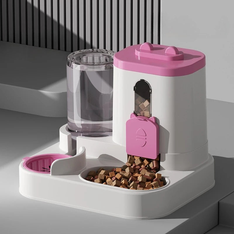 Distributeur D'Eau Et De Nourriture Pour Animaux De Compagnie 2-En-1 À Gravité, Avec Séparation Sec-Humide, Bol En Plastique Transparent Durable, Station D'Alimentation Automatique Sans Batterie Pour Chats Et Chiens, Pour La Maison Et Les Voyages