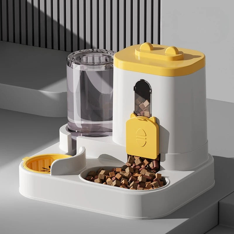 Distributeur D'Eau Et De Nourriture Pour Animaux De Compagnie 2-En-1 À Gravité, Avec Séparation Sec-Humide, Bol En Plastique Transparent Durable, Station D'Alimentation Automatique Sans Batterie Pour Chats Et Chiens, Pour La Maison Et Les Voyages