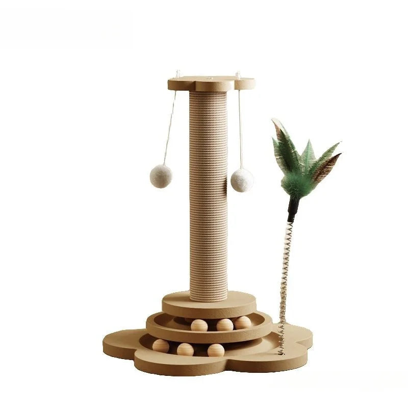 Jouet Pour Chat En Bois Massif, Plateau Tournant Amusant Avec Balles, Griffoir Durable En Sisal, Colonne D'Agitation Pour Chat, Accessoires Pour Chat