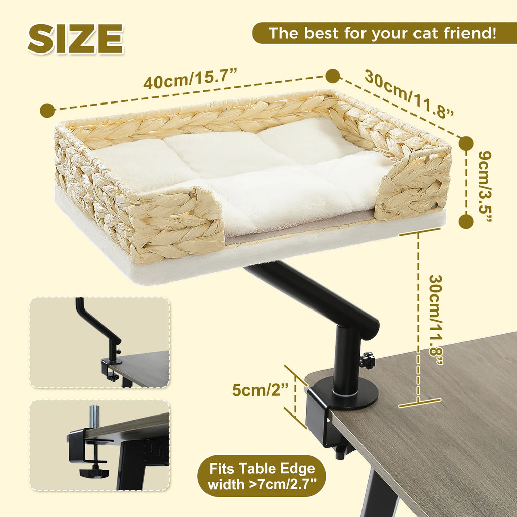 Lit De Bureau Pour Chat, 360 ° Support De Lit Rotatif Pour Chat D'Intérieur, Panier Réglable Pour Chat, Hamac Pour Table, Lit Pour Chat Doux Pour Bureau