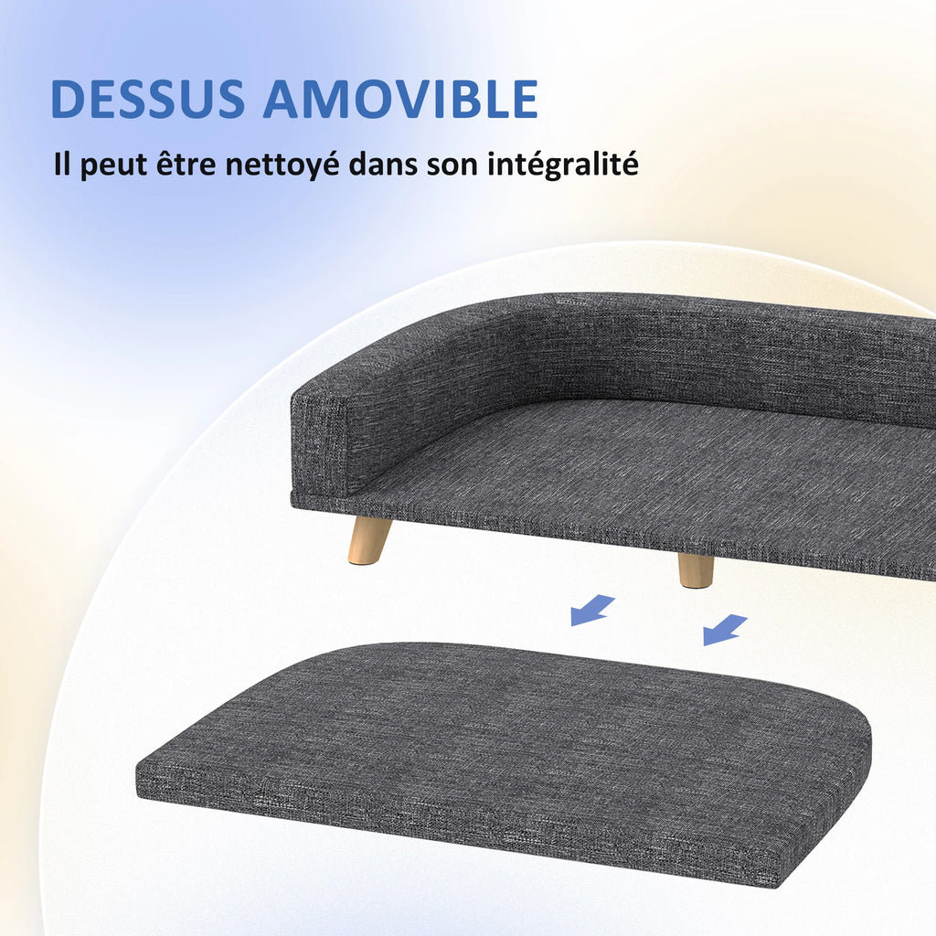 Canapé Chien Grand Lit Surélevé Pour Chien Coussin Lavable Cadre En Bois Tissu Polyester 98 X 67 X 25 Cm Gris Foncé