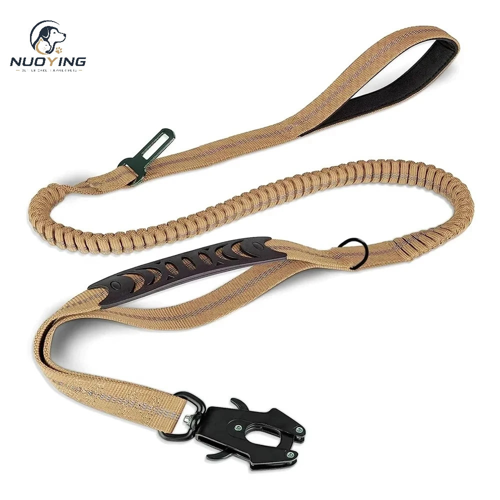 Laisse Tactique Pour Grand Chien Avec Amortisseur De Chocs Réfléchissant, Laisse Anti-Traction Avec Boucle De Ceinture De Sécurité Intégrée, Équipement Durable Pour La Randonnée Et Le Jogging En Extérieur