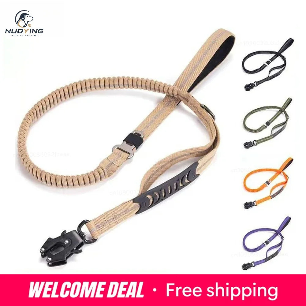 Laisse Tactique Pour Grand Chien Avec Amortisseur De Chocs Réfléchissant, Laisse Anti-Traction Avec Boucle De Ceinture De Sécurité Intégrée, Équipement Durable Pour La Randonnée Et Le Jogging En Extérieur