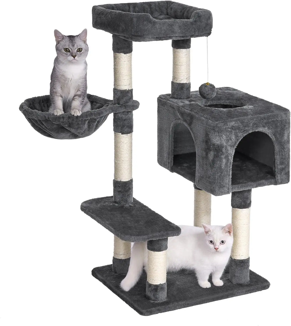 Arbre À Chat  Tir À Gratter 100 Cm Avec 7 Colonnes Maison Pour Chat Et Hamac Stable Avec Protection Contre L'Inclinaison