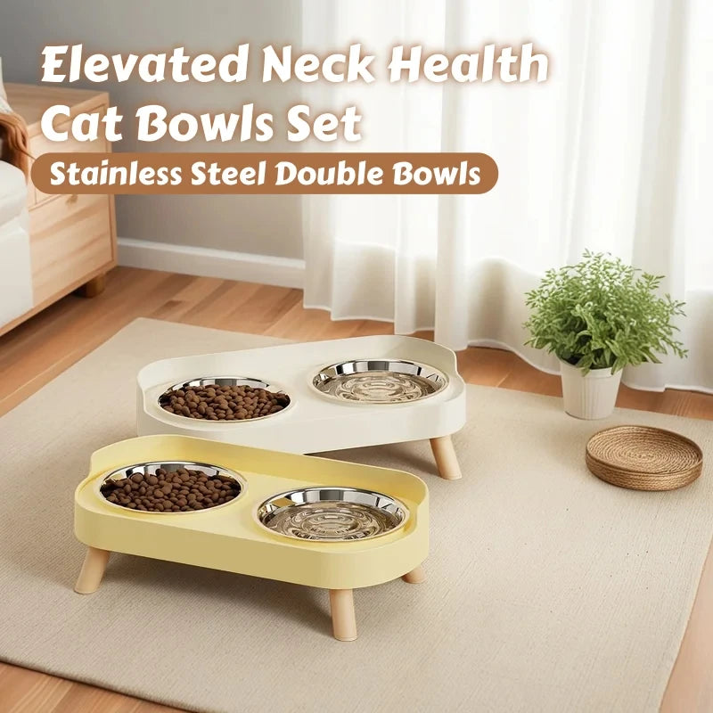Distributeur Surélevé Pour Animaux De Compagnie Dopamine Colorful : Double Gamelle En Acier Inoxydable Avec Support Cervical – Station De Nourriture Et D'Eau Tendance Pour Animaux
