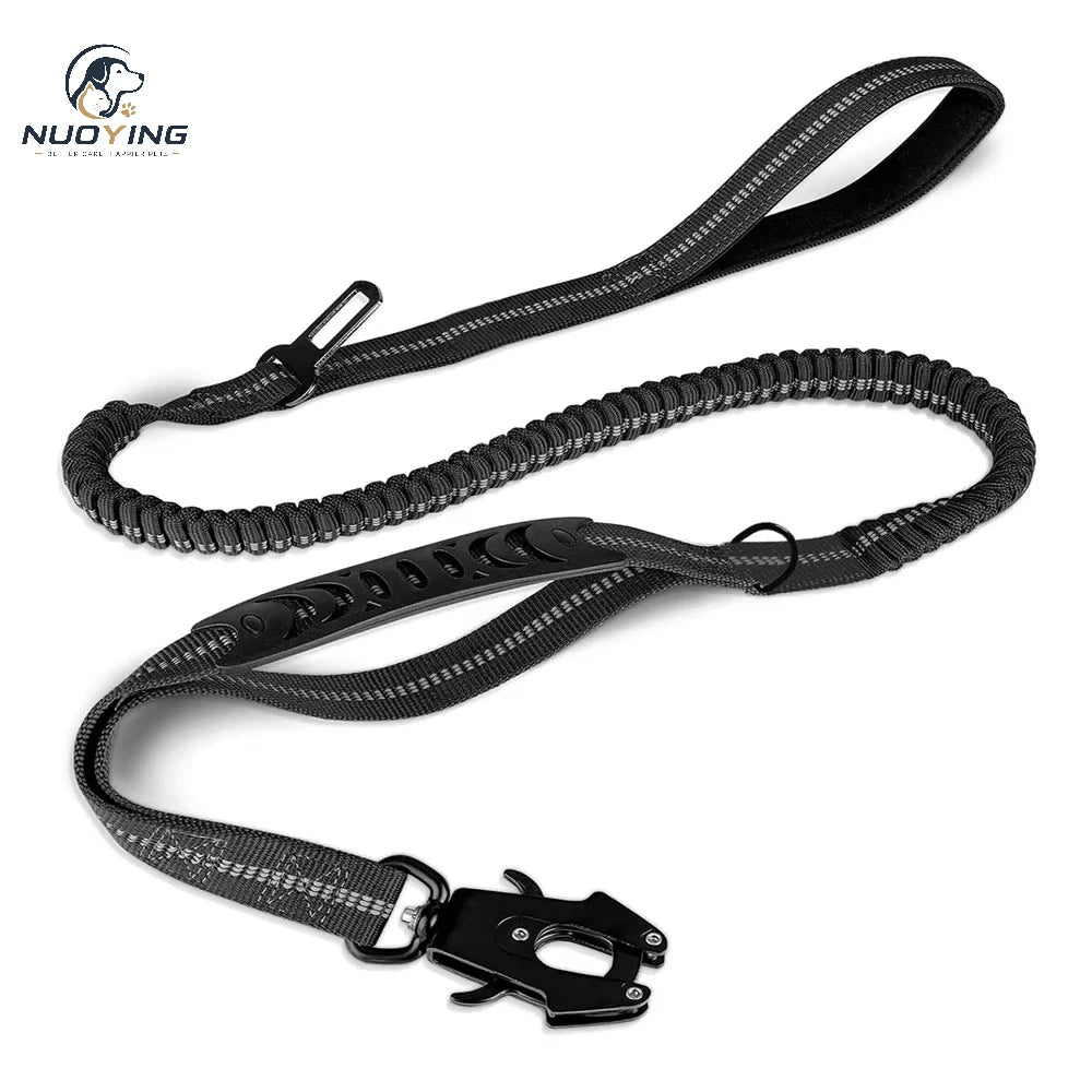 Laisse Tactique Pour Grand Chien Avec Amortisseur De Chocs Réfléchissant, Laisse Anti-Traction Avec Boucle De Ceinture De Sécurité Intégrée, Équipement Durable Pour La Randonnée Et Le Jogging En Extérieur