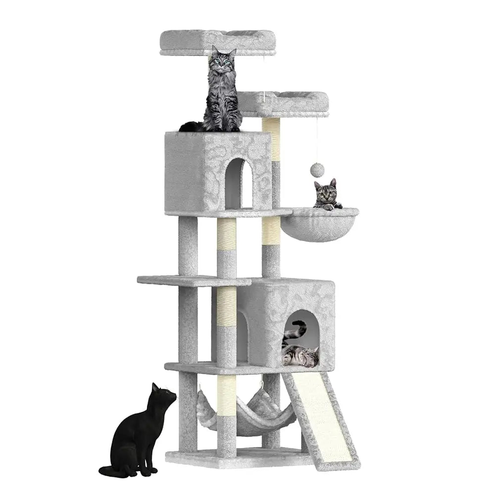 Tir À Gratter Pour Chat Tour D'Escalade De 158 Cm Avec 7 Mandrins À Gratter, 2 Maisons Et 2 Hamacs Pour Chats Domestiques