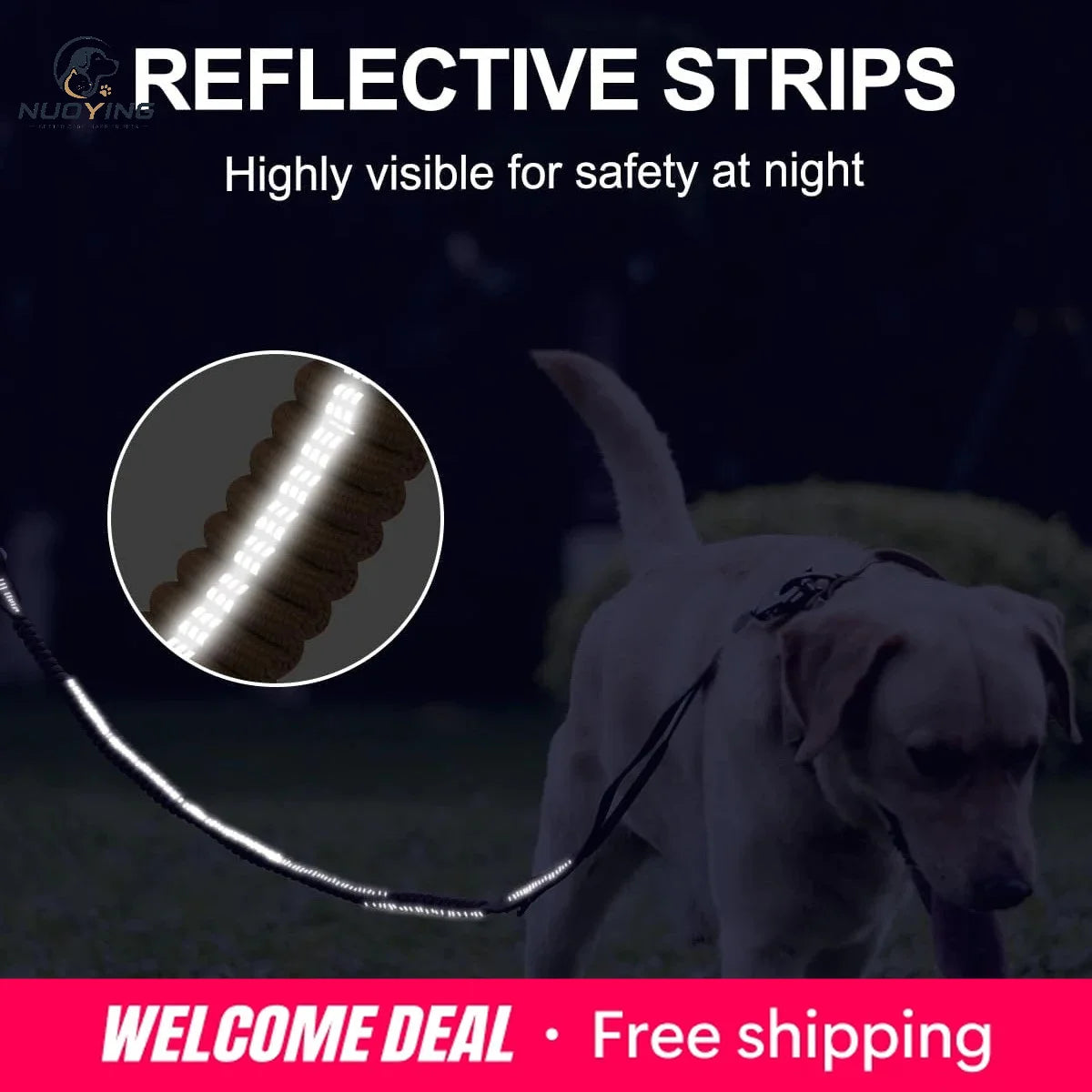 Laisse Tactique Pour Grand Chien Avec Amortisseur De Chocs Réfléchissant, Laisse Anti-Traction Avec Boucle De Ceinture De Sécurité Intégrée, Équipement Durable Pour La Randonnée Et Le Jogging En Extérieur