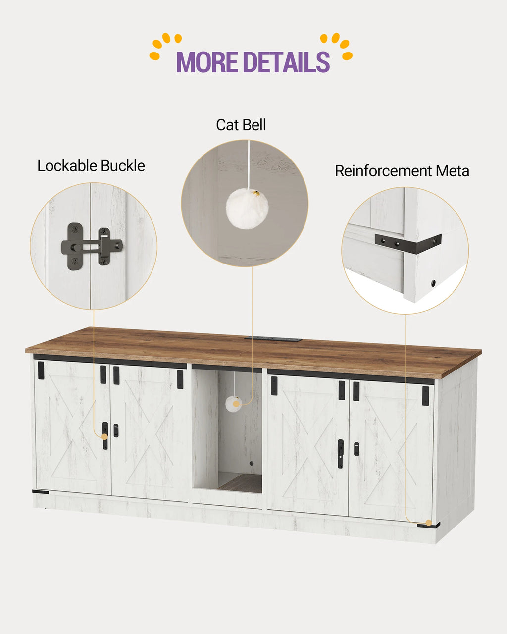 Armoire Pour Chat Avec Ports USB Et Prises, Bac À Litière Caché Pour 2 Chats, Maison Pour Chat D'Intérieur Avec Cloche Pour Chat
