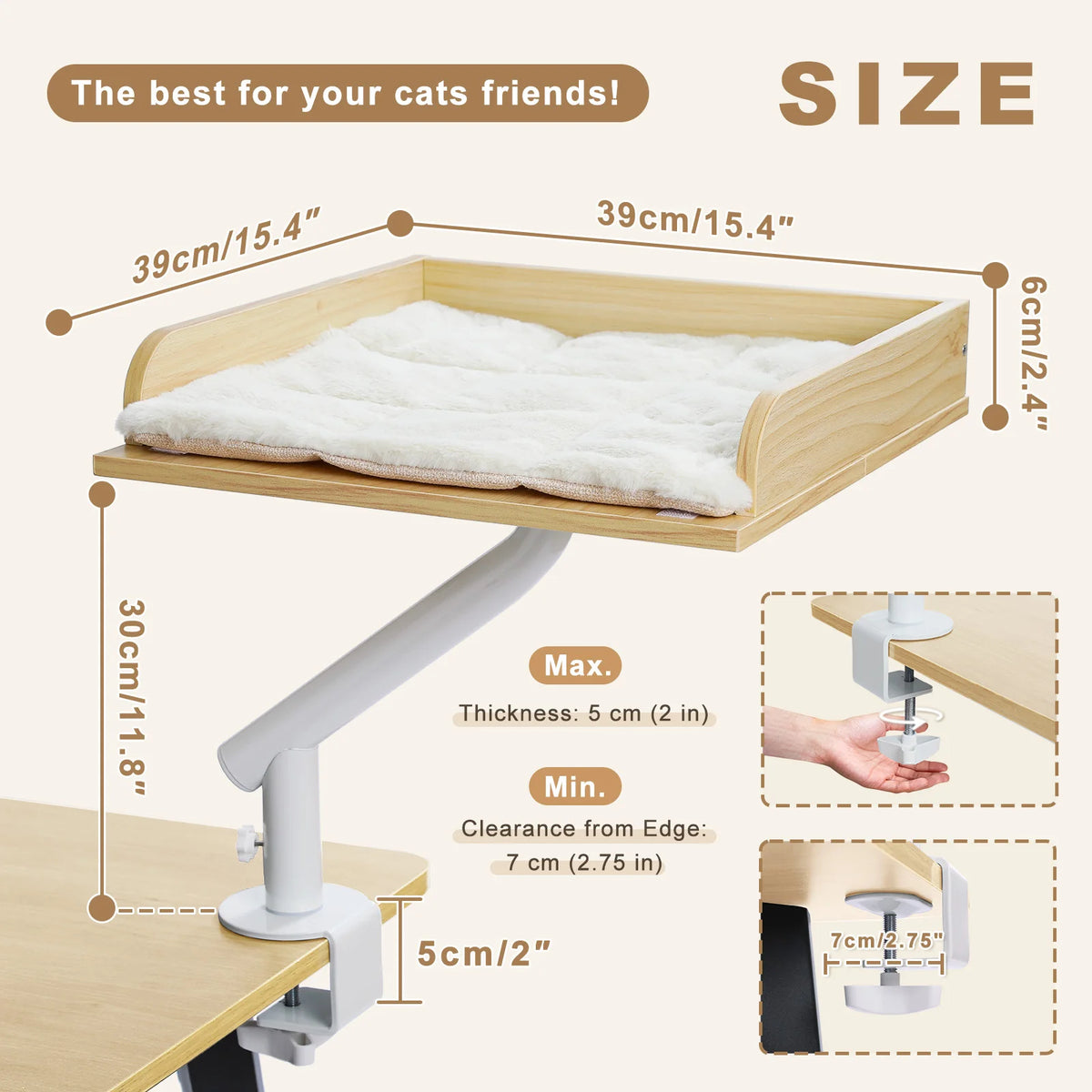 Lit De Bureau Pour Chat, 360 ° Support De Lit Rotatif Pour Chat D'Intérieur, Panier Réglable Pour Chat, Hamac Pour Table, Lit Pour Chat Doux Pour Bureau