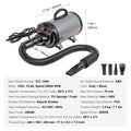 2000W/2.7HP Sèche-Cheveux Pour Chien Contrôle De La Température À Vitesse Réglable Avec 4 Buses Et Tuyau Extensible Pour Le Toilettage Des Poils D'Animaux