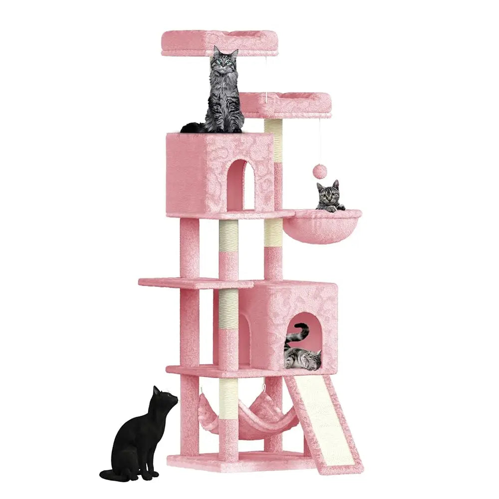 Tir À Gratter Pour Chat Tour D'Escalade De 158 Cm Avec 7 Mandrins À Gratter, 2 Maisons Et 2 Hamacs Pour Chats Domestiques