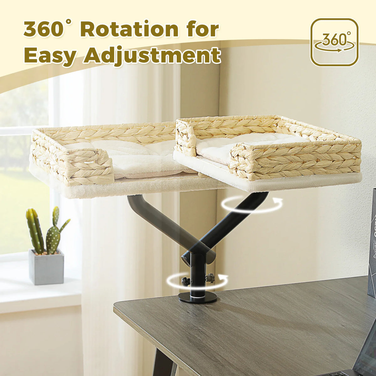 Lit De Bureau Pour Chat, 360 ° Support De Lit Rotatif Pour Chat D'Intérieur, Panier Réglable Pour Chat, Hamac Pour Table, Lit Pour Chat Doux Pour Bureau