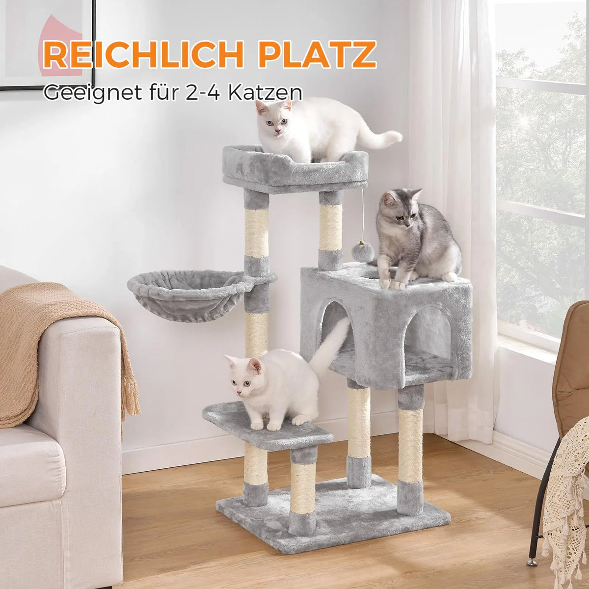 Arbre À Chat  Tir À Gratter 100 Cm Avec 7 Colonnes Maison Pour Chat Et Hamac Stable Avec Protection Contre L'Inclinaison