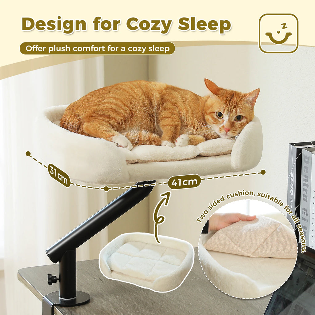 Lit De Bureau Pour Chat, 360 ° Support De Lit Rotatif Pour Chat D'Intérieur, Panier Réglable Pour Chat, Hamac Pour Table, Lit Pour Chat Doux Pour Bureau