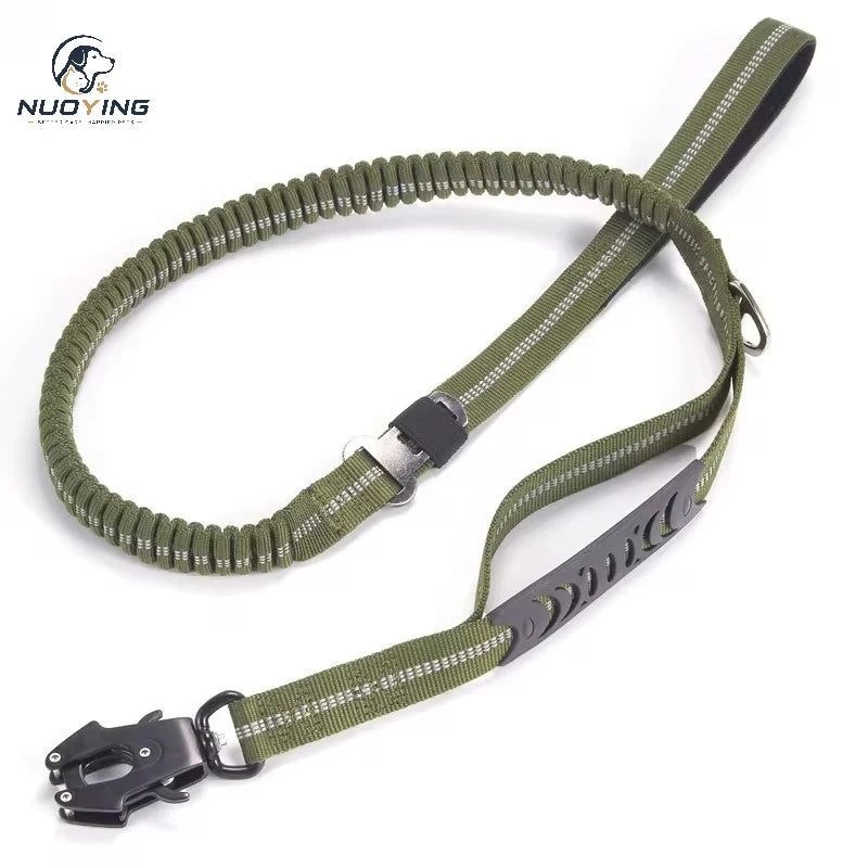 Laisse Tactique Pour Grand Chien Avec Amortisseur De Chocs Réfléchissant, Laisse Anti-Traction Avec Boucle De Ceinture De Sécurité Intégrée, Équipement Durable Pour La Randonnée Et Le Jogging En Extérieur