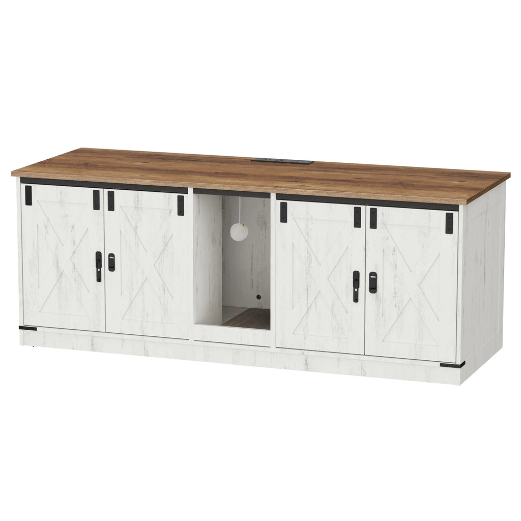 Armoire Pour Chat Avec Ports USB Et Prises, Bac À Litière Caché Pour 2 Chats, Maison Pour Chat D'Intérieur Avec Cloche Pour Chat