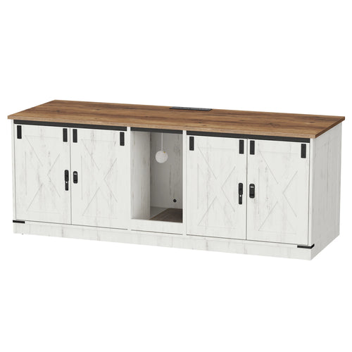 Armoire Pour Chat Avec Ports USB Et Prises, Bac À Litière Caché Pour 2 Chats, Maison Pour Chat D'Intérieur Avec Cloche Pour Chat