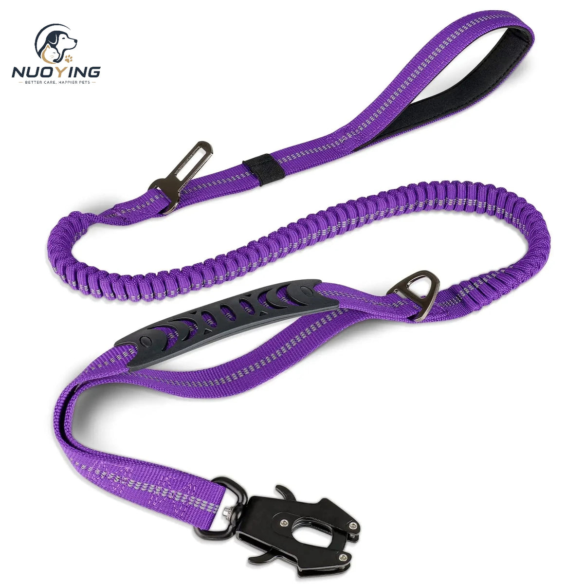 Laisse Tactique Pour Grand Chien Avec Amortisseur De Chocs Réfléchissant, Laisse Anti-Traction Avec Boucle De Ceinture De Sécurité Intégrée, Équipement Durable Pour La Randonnée Et Le Jogging En Extérieur