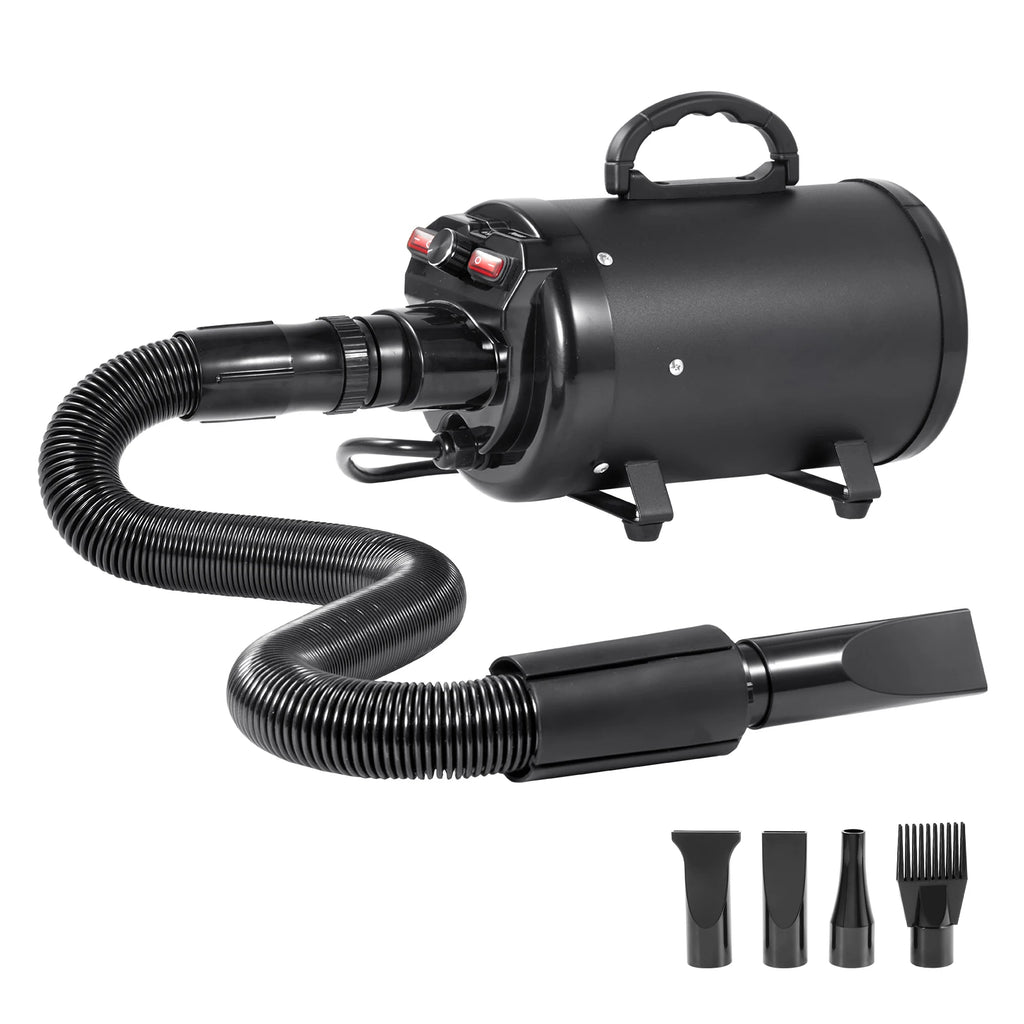 2000W/2.7HP Sèche-Cheveux Pour Chien Contrôle De La Température À Vitesse Réglable Avec 4 Buses Et Tuyau Extensible Pour Le Toilettage Des Poils D'Animaux