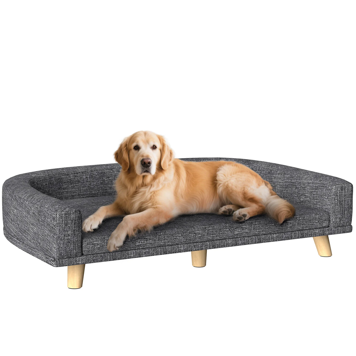 Canapé Chien Grand Lit Surélevé Pour Chien Coussin Lavable Cadre En Bois Tissu Polyester 98 X 67 X 25 Cm Gris Foncé