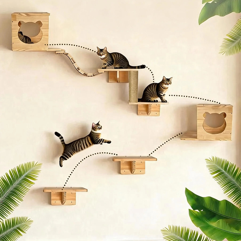 Étagères murales d'escalade en bois pour chat