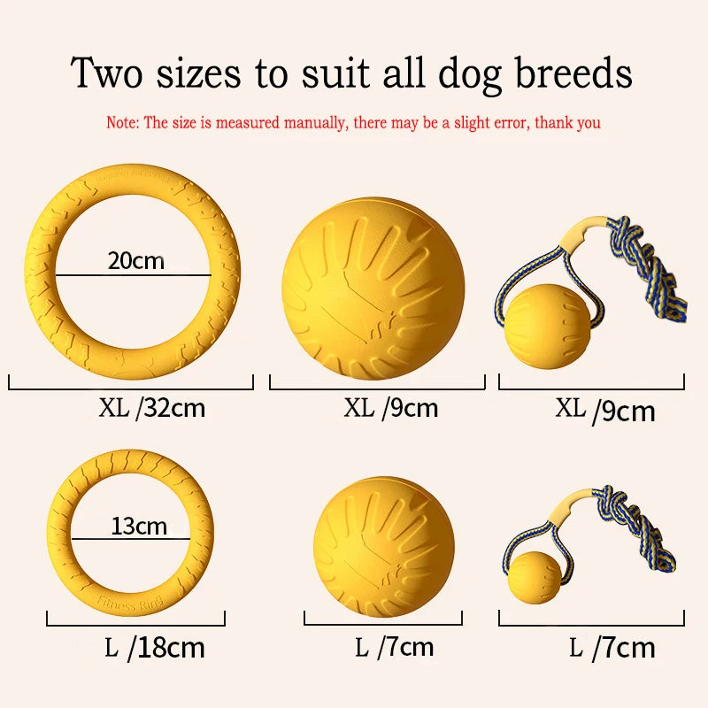 Lot de 4 jouets EVA résistants pour chien (frisbee, balles, anneau)