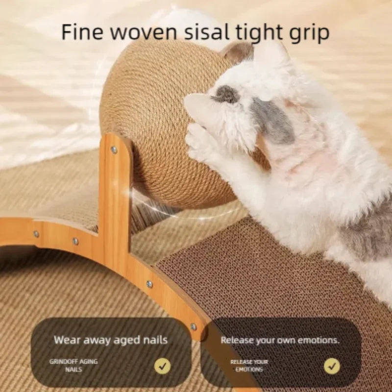 Griffoir boule en bois et sisal 2-en-1 pour chat