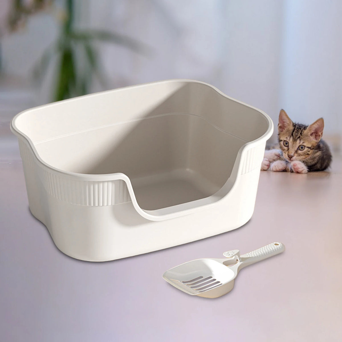 Bac à litière semi-fermé avec pelle pour chat