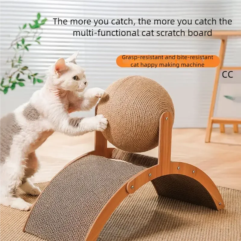 Griffoir boule en bois et sisal 2-en-1 pour chat