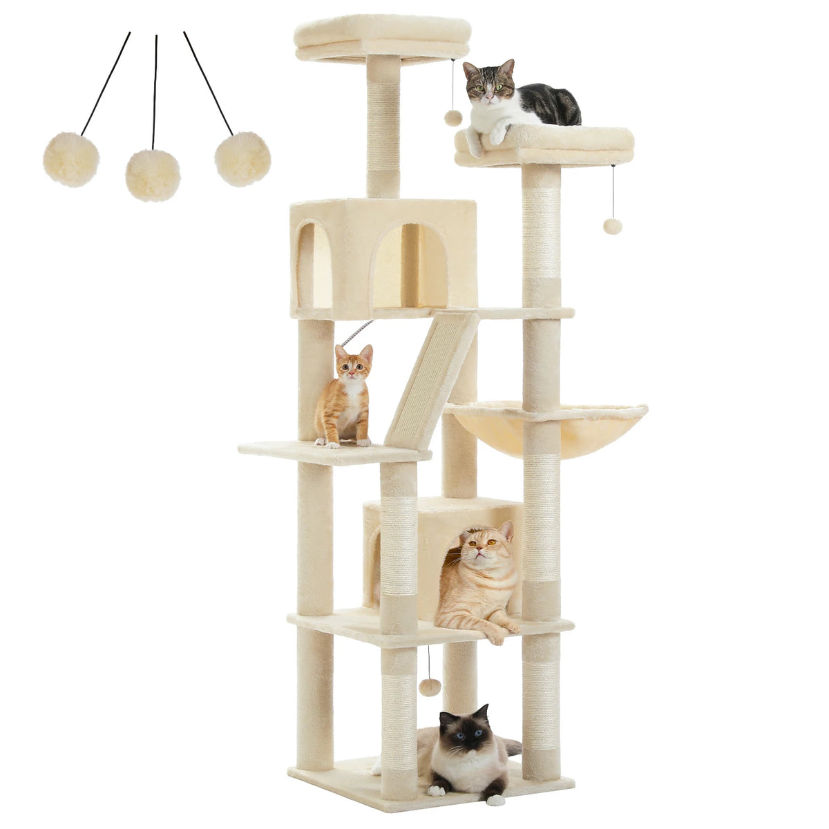 Grand arbre à chat multi-niveaux avec griffoirs