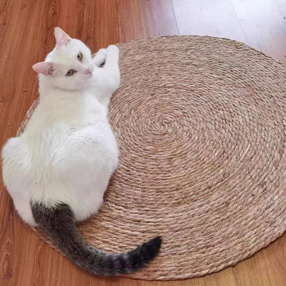 Griffoir tapis en rotin pour chat