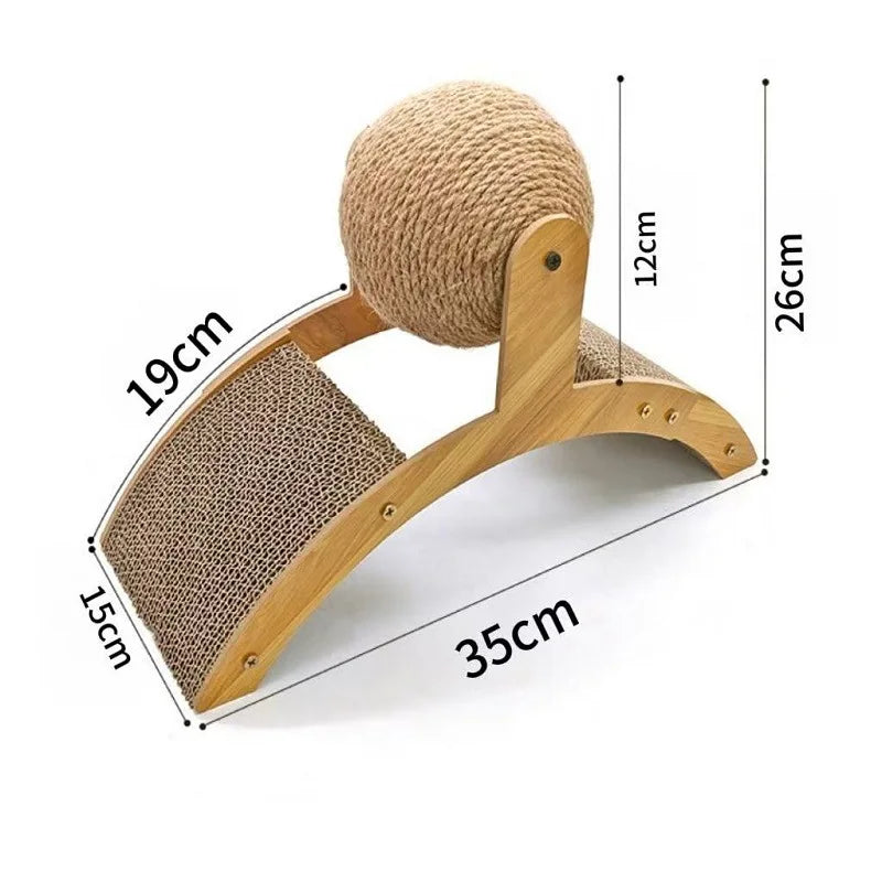 Griffoir boule en bois et sisal 2-en-1 pour chat