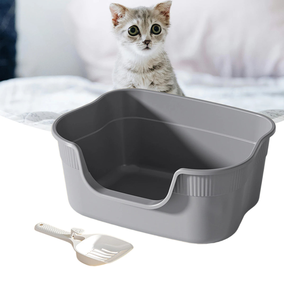 Bac à litière semi-fermé avec pelle pour chat