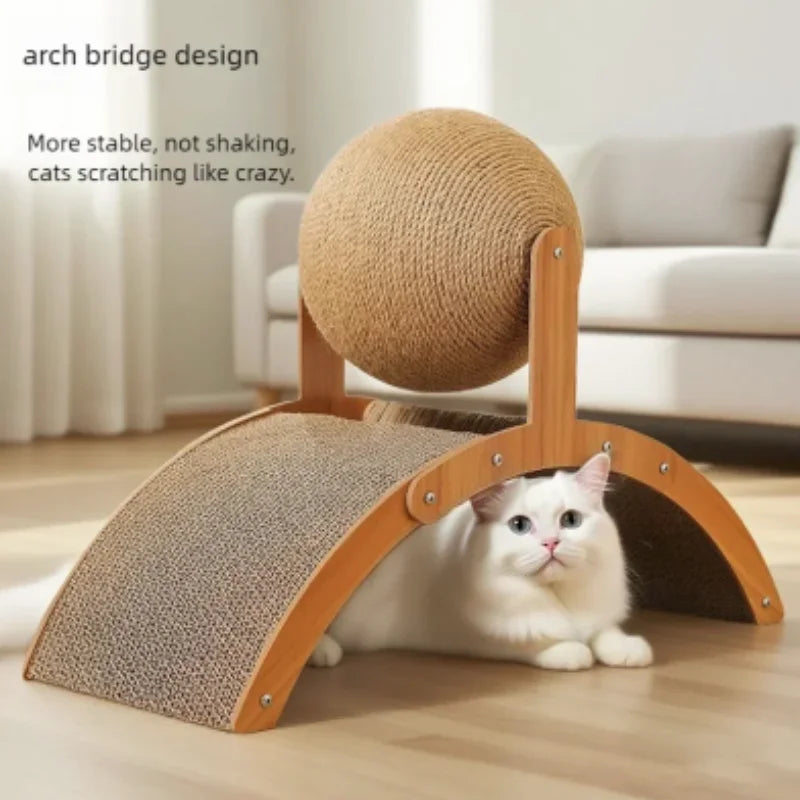 Griffoir boule en bois et sisal 2-en-1 pour chat