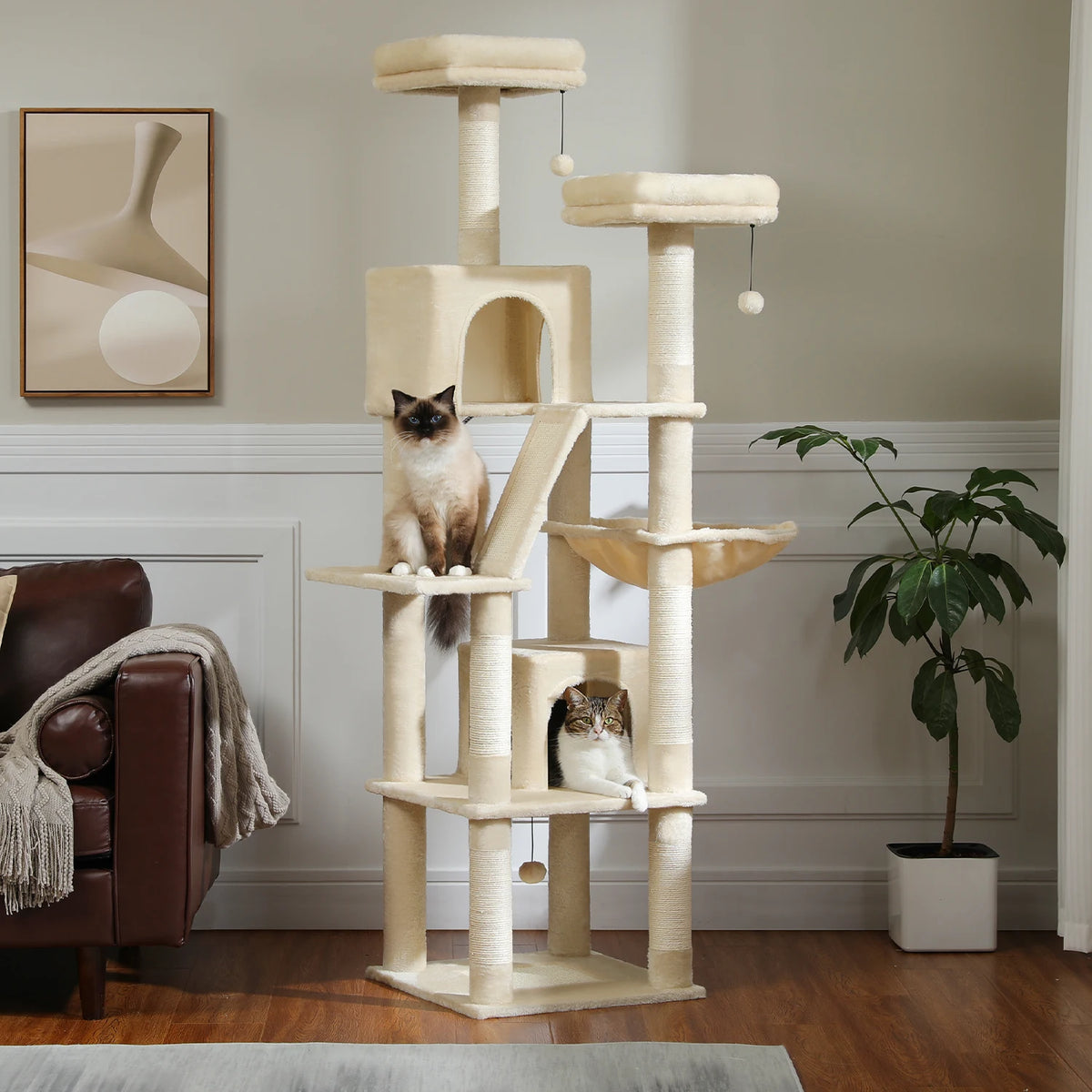 Grand arbre à chat multi-niveaux avec griffoirs