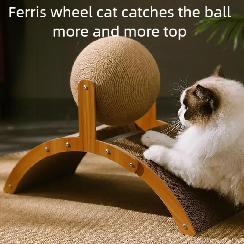 Griffoir boule en bois et sisal 2-en-1 pour chat