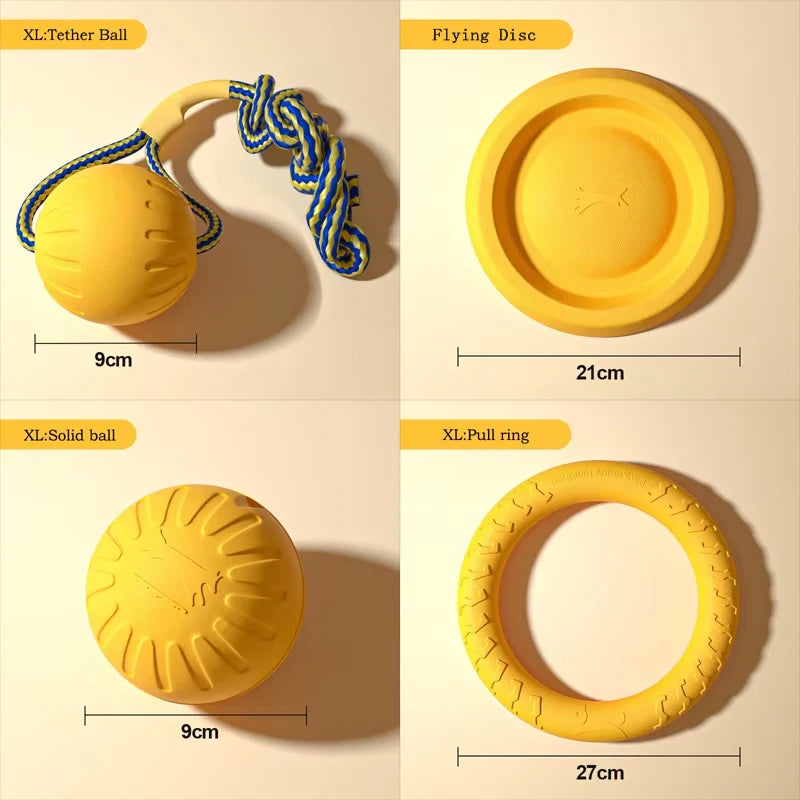 Lot de 4 jouets EVA résistants pour chien (frisbee, balles, anneau)