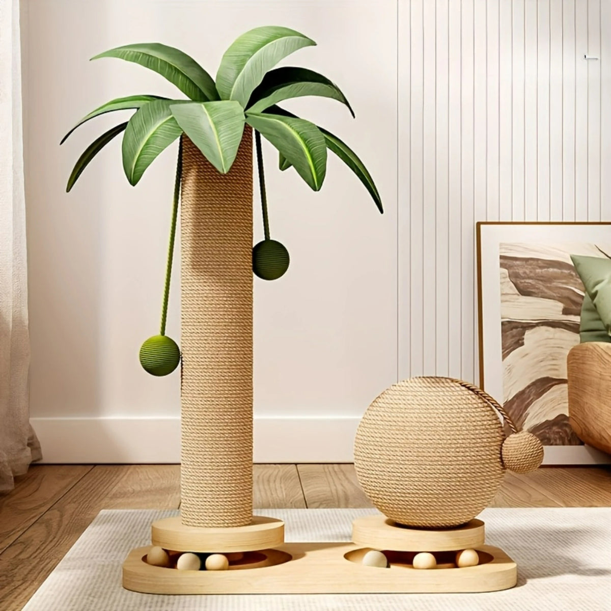 Griffoir arbre tropical 2-en-1 avec boules suspendues